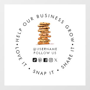 Chocolate Chip cookie Bakery Social media follow Window Cling