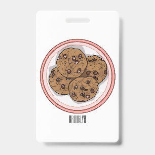 Chocolate chip cookie cartoon illustration badge