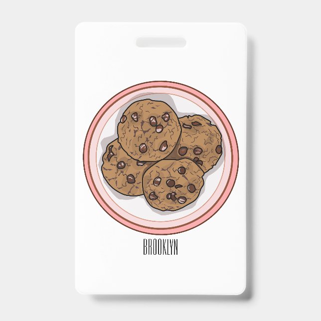 Chocolate chip cookie cartoon illustration  badge (Front)