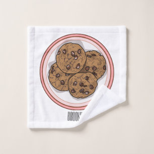 Chocolate chip cookie cartoon illustration bath towel set