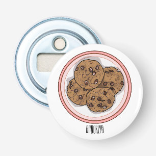 Chocolate chip cookie cartoon illustration bottle opener