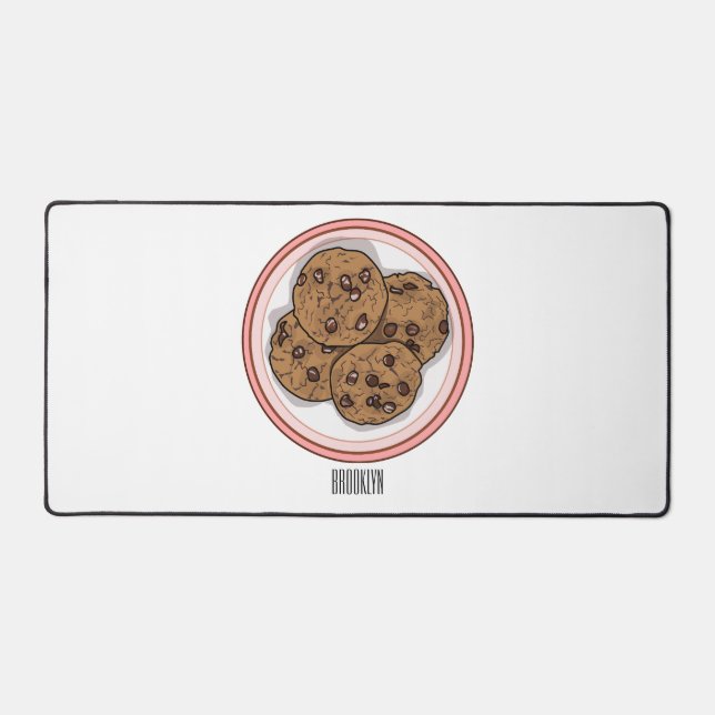 Chocolate chip cookie cartoon illustration desk mat (Front)