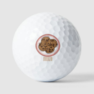 Chocolate chip cookie cartoon illustration  golf balls