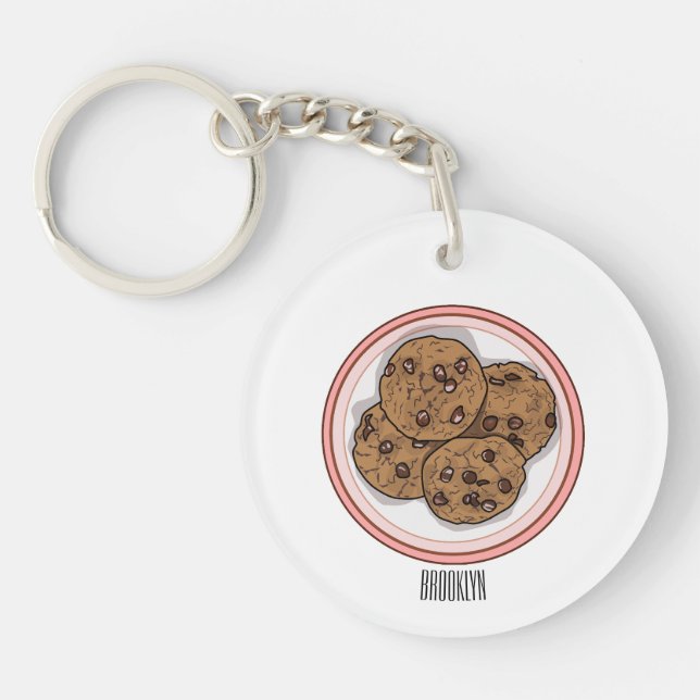 Chocolate chip cookie cartoon illustration keychain (Front)