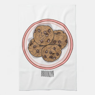 Chocolate chip cookie cartoon illustration kitchen towel