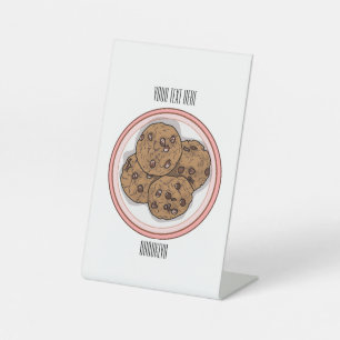 Chocolate chip cookie cartoon illustration  pedestal sign