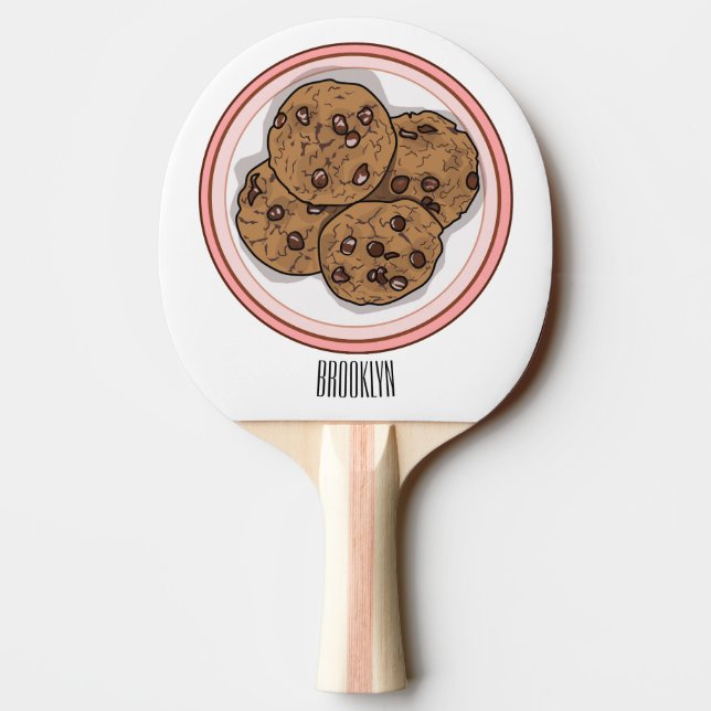 Chocolate chip cookie cartoon illustration  ping pong paddle (Back)