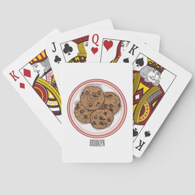 Chocolate chip cookie cartoon illustration playing cards (Back)