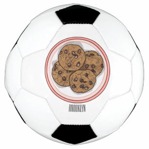 Chocolate chip cookie cartoon illustration soccer ball