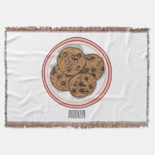 Chocolate chip cookie cartoon illustration throw blanket