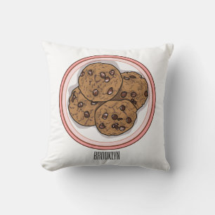 Chocolate chip cookie cartoon illustration throw pillow