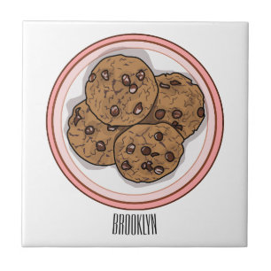 Chocolate chip cookie cartoon illustration tile