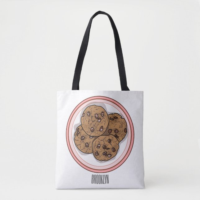 Chocolate chip cookie cartoon illustration  tote bag (Front)