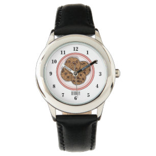 Chocolate chip cookie cartoon illustration watch
