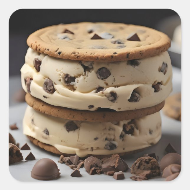 chocolate chip cookie ice cream sandwich square sticker (Front)