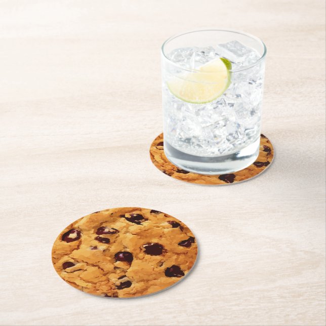 Chocolate Chip Cookie Image Round Paper Coaster (Insitu)