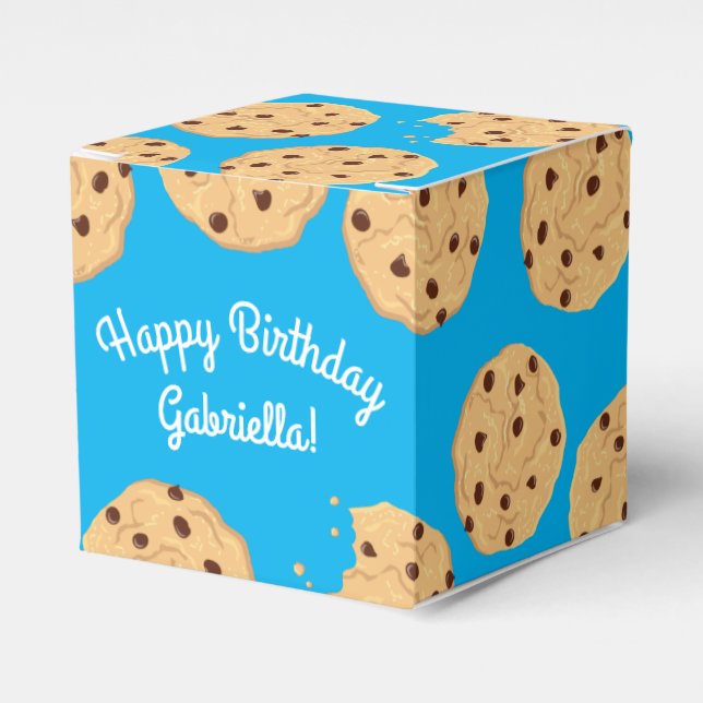 Chocolate Chip Cookie Kids 1st Birthday Party Blue Favor Box (Front Side)