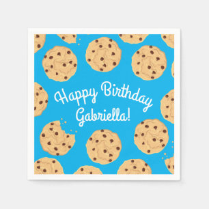 Chocolate Chip Cookie Kids 1st Birthday Party Blue Napkin