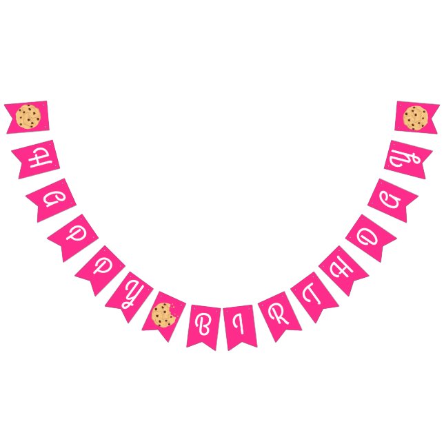 Chocolate Chip Cookie Kids 1st Birthday Party Pink Bunting Flags (All)