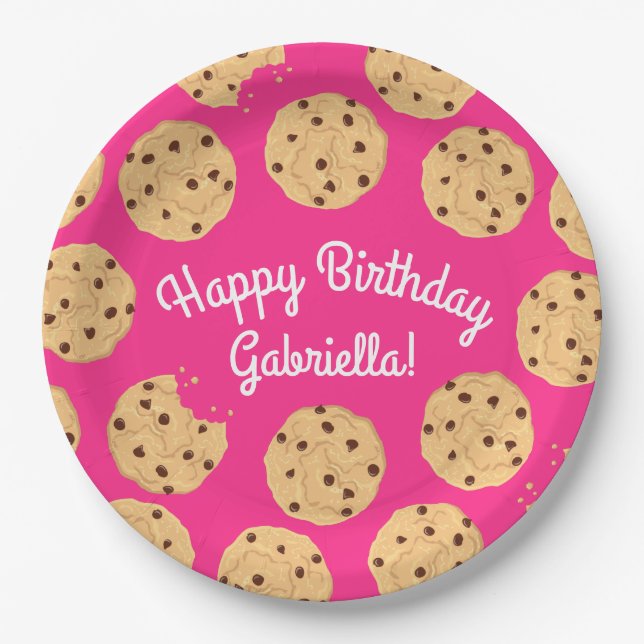 Chocolate Chip Cookie Kids 1st Birthday Party Pink Paper Plate (Front)