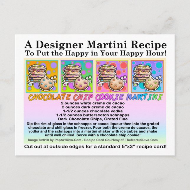 Chocolate Chip Cookie Martini Recipe Card Postcard (Front)