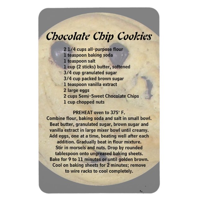 Chocolate Chip Cookie Recipe Magnet (Vertical)