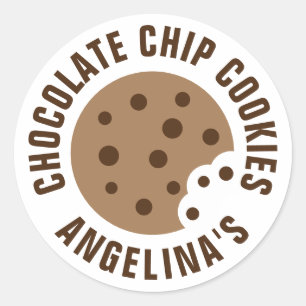 Chocolate chip cookie stickers with baker name