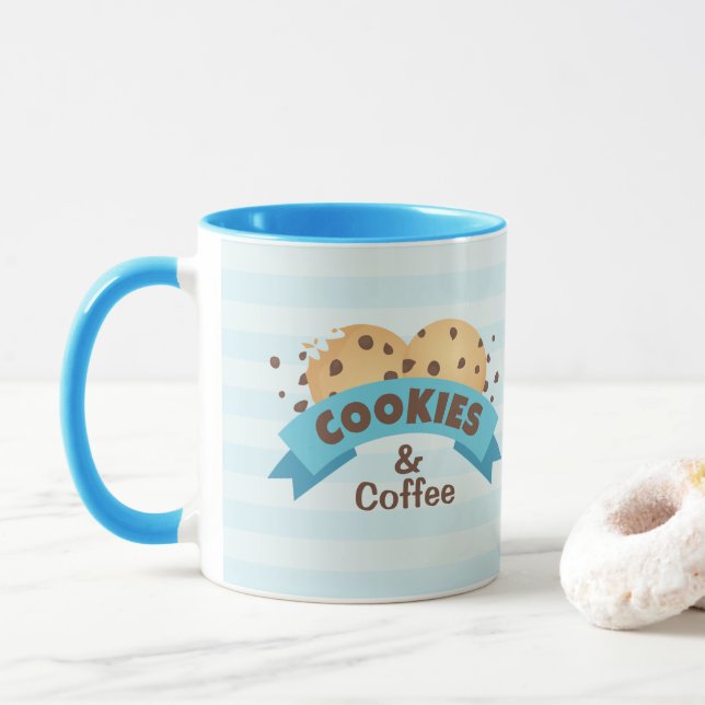 Chocolate Chip Cookies and Coffee Design on a Mug (With Donut)