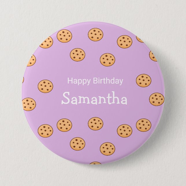 Chocolate chip cookies birthday purple  3 inch round button (Front)