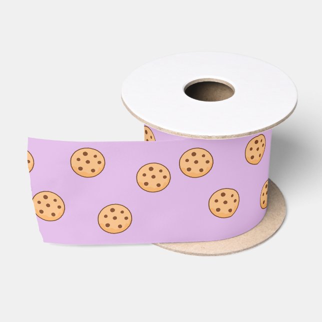 Chocolate chip cookies birthday purple  satin ribbon (Spool)