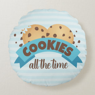 Chocolate Chip Cookies Blue Stripes Circle Decor Round Pillow