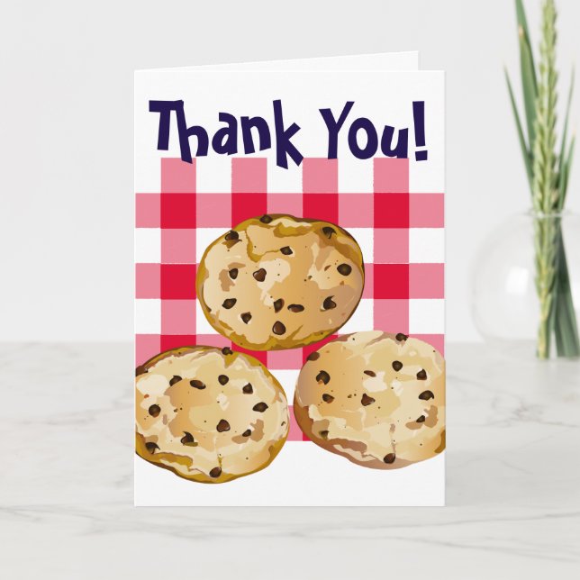 Chocolate Chip Cookies Gingham Picnic Pattern Thank You Card (Front)