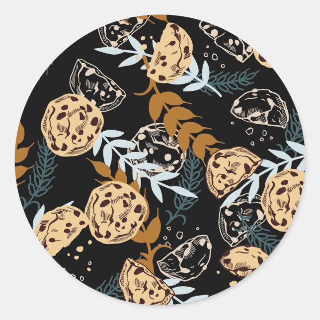 chocolate chip cookies pattern black ver classic round sticker (Front)