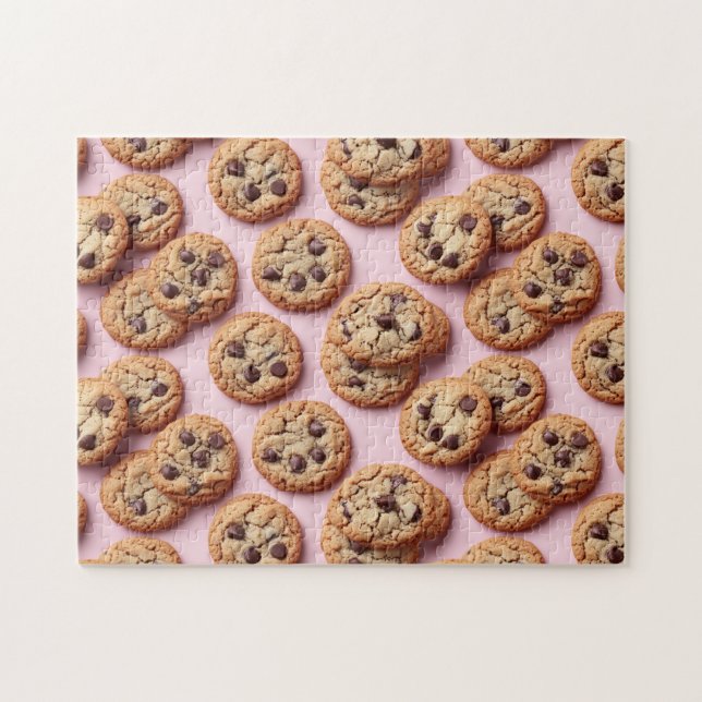 Chocolate Chip Cookies Pattern on Pink Jigsaw Puzzle (Horizontal)