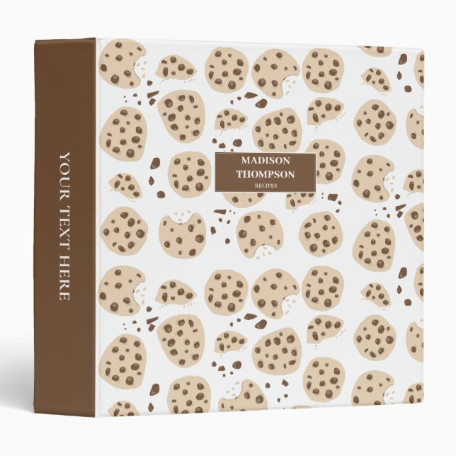 Chocolate Chip Cookies Pattern Recipes Cookbook  Binder (Front/Spine)