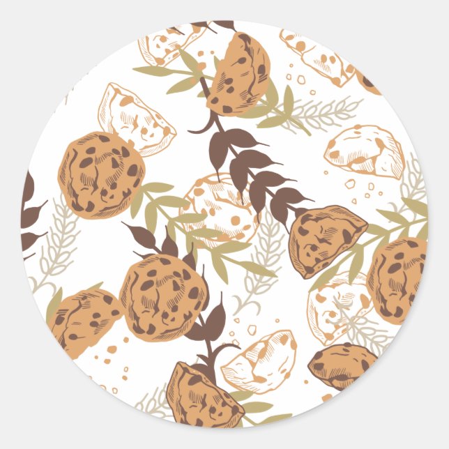 chocolate chip cookies pattern white ver classic round sticker (Front)