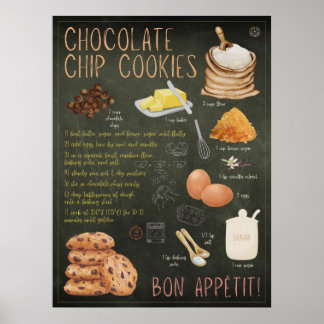 Chocolate Chip Cookies Recipe Chalkboard Print