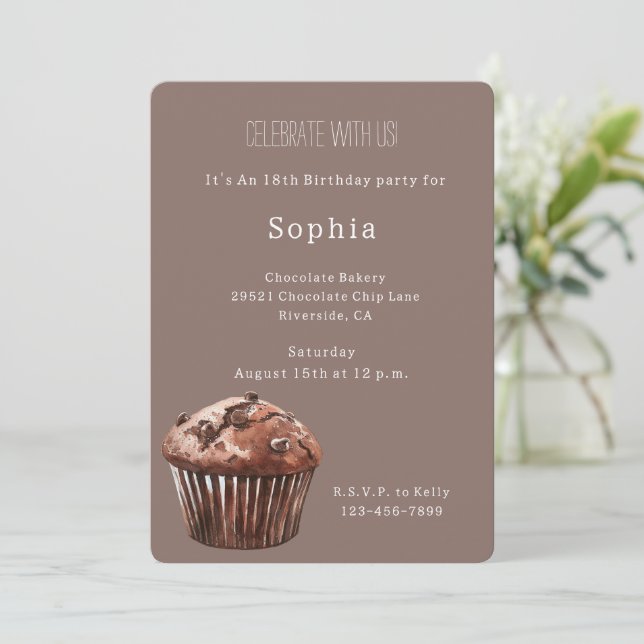 Chocolate Chip Muffin Cupcake Birthday Invitation (Standing Front)