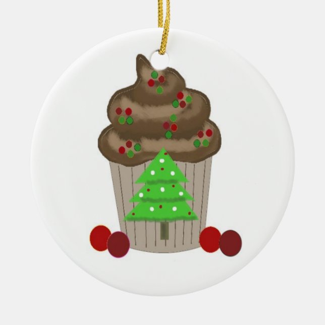 Chocolate Christmas Cupcake Ceramic Ornament (Front)