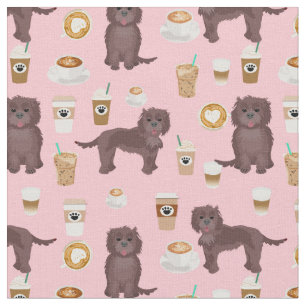 Chocolate cockapoo dog pink coffees fabric