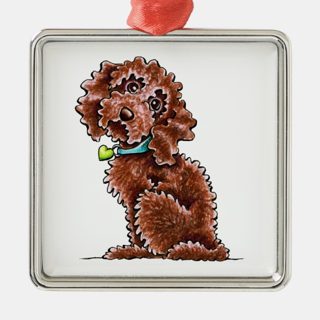 Chocolate Cockapoo Heart Collar Metal Ornament (Front)