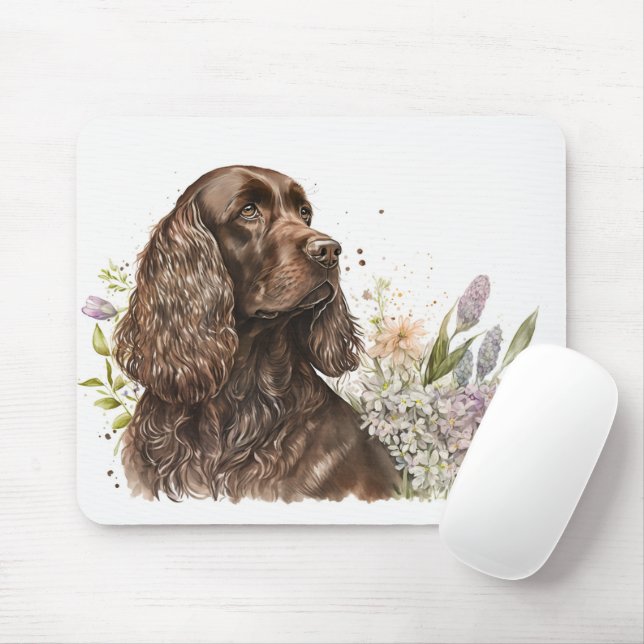 Chocolate Cocker Spaniel in Lilacs Mouse Pad (With Mouse)