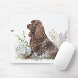 Chocolate Cocker Spaniel with Butterfly Mouse Pad