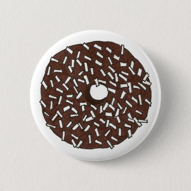 Chocolate Coconut Doughnut Doughnut Breakfast Food 2 Inch Round Button (Front)