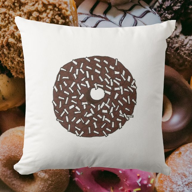 Chocolate Coconut Doughnut Doughnut Breakfast Food Throw Pillow (Coconut donut pillow)