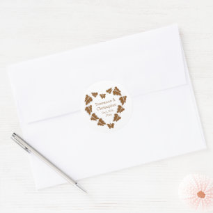 Chocolate Coloured Butterflies Design Wedding Classic Round Sticker