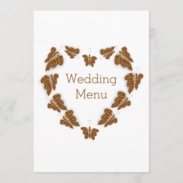 Chocolate Coloured Butterflies Design Wedding Menu (Front)