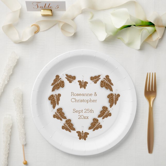 Chocolate Coloured Butterflies Design Wedding Paper Plate (Wedding)