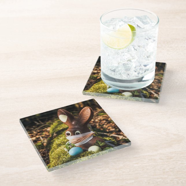 Chocolate Corona Easter Bunny Glass Coaster (Angled)