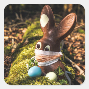 Chocolate Corona Easter Bunny Square Sticker